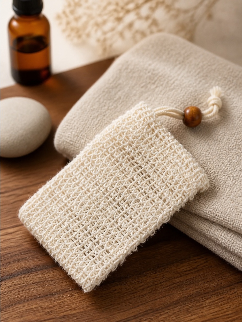 Soap Sack. Holds a bar of soap, to protect and bring more lather.